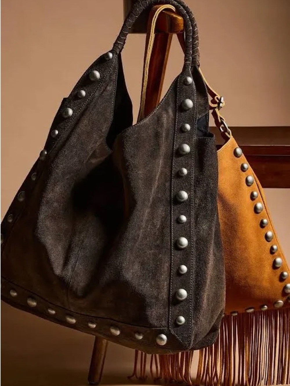 NWT FREE PEOPLE See You Soon Studded Tote | Bitter Bark/Brown MSRP $198 CURRENT